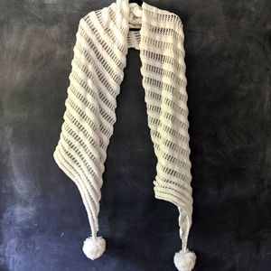 BETSEY JOHNSON | Ivory Shawl Wrap Pom Pom Scarf